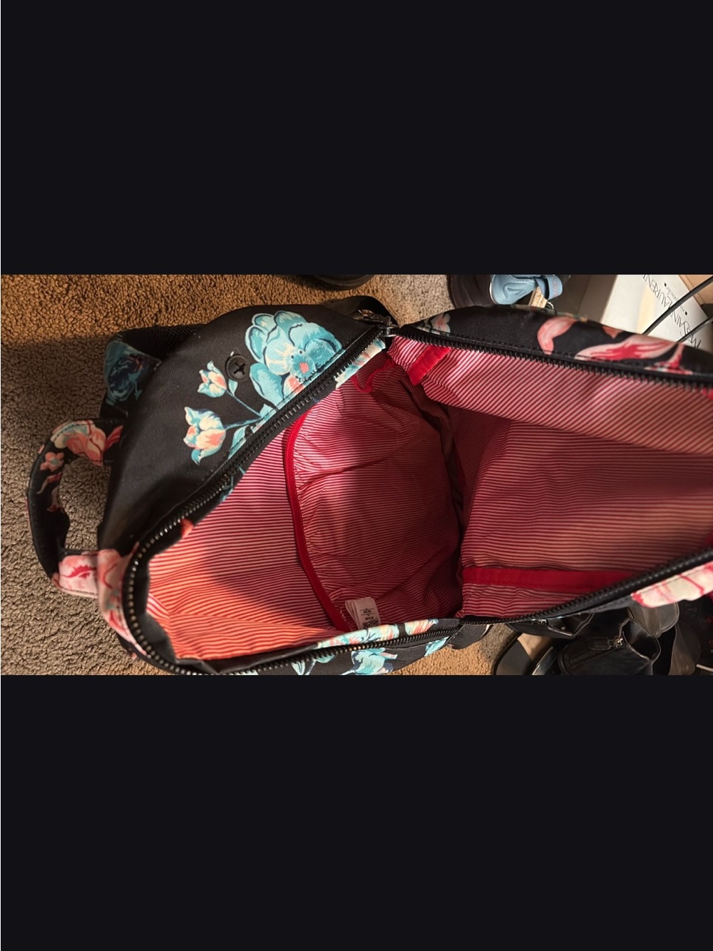 Herschel Floral Print Backpack - Black with Pink & Teal Blooms - Picture 3 of 4